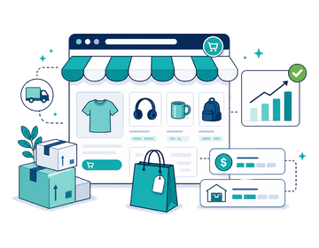 Illustrated amazon store business-theme artwork.