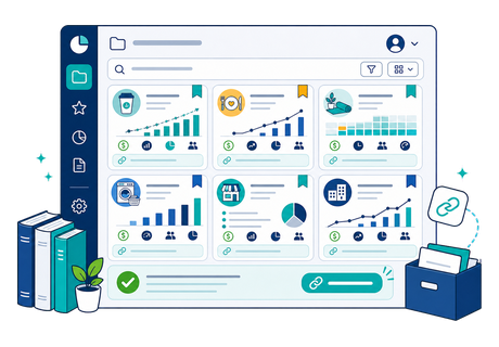 A dashboard holding a grid of saved feasibility report cards