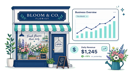 Florist arranging fresh flowers into bouquets with order tags and a freshness calendar