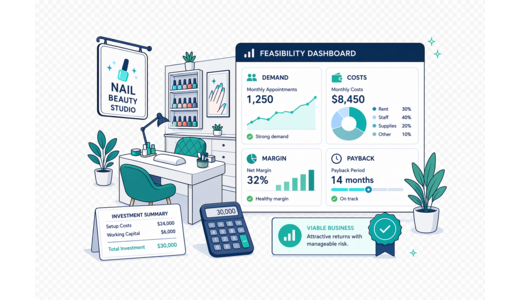 Nail Beauty Studio guide overview with feasibility dashboard