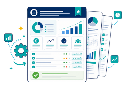 A generated feasibility report document with charts, KPIs and a verdict badge